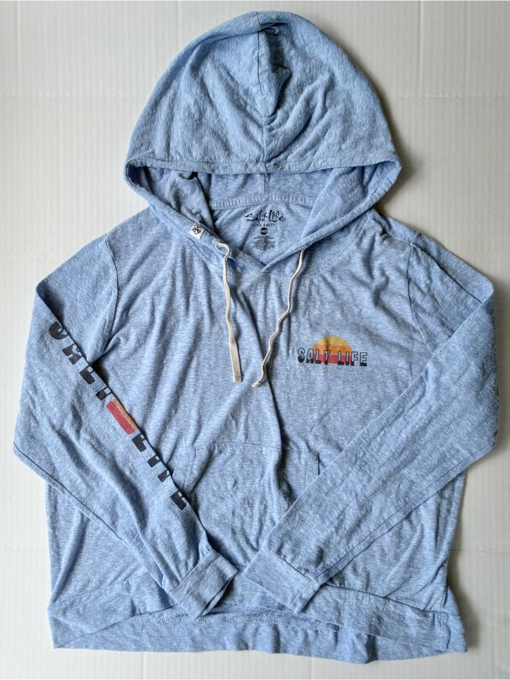 Salt Life Women’s Lightweight Blue Pullover Hoodie Sunset Graphic Size Medium